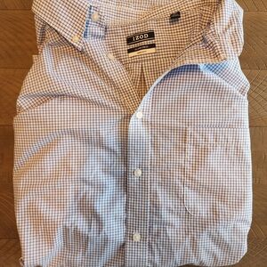 Izod Men's Light Blue Plaid Button Down Shirt